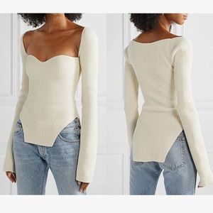 NWOT Square Neck Sweetheart Ribbed Knit Cream Sweater Size Large
